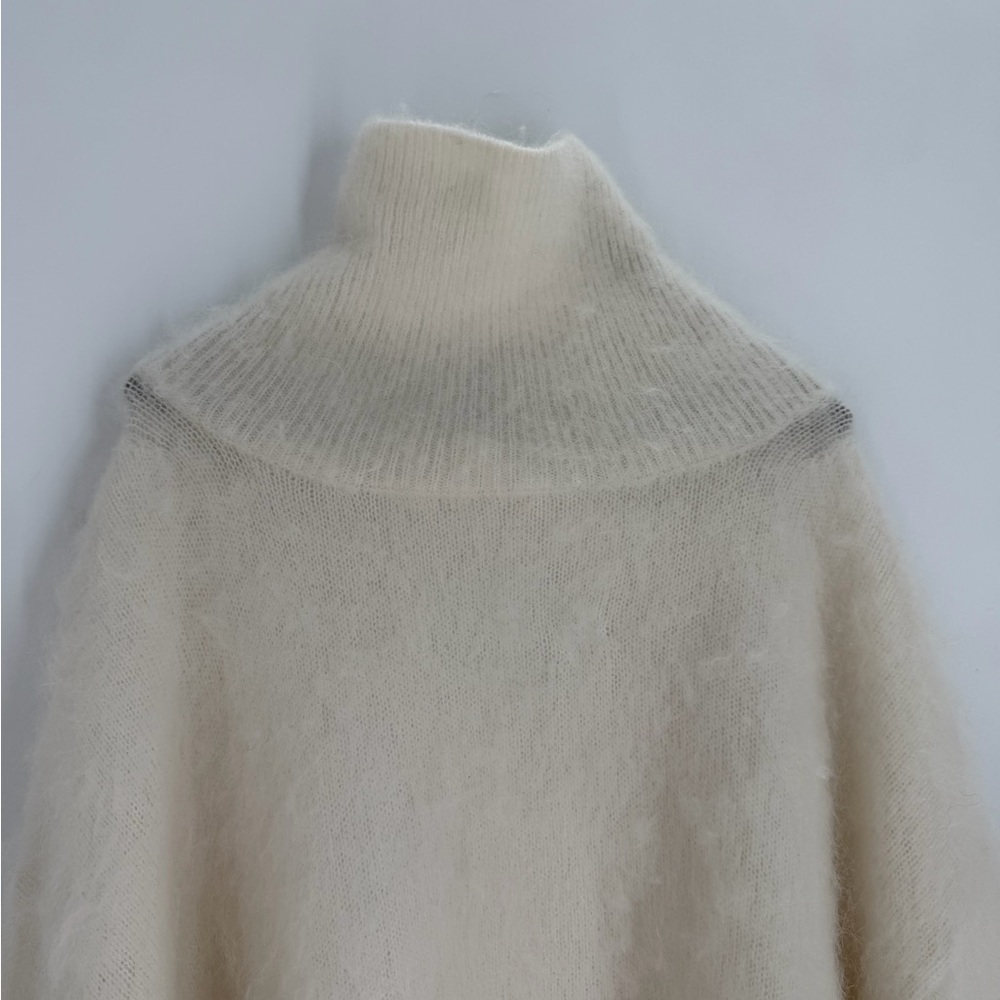 H&M Studio High Collar Mohair Wool Blend Oversized Fuzzy Knitted Sweater Cream